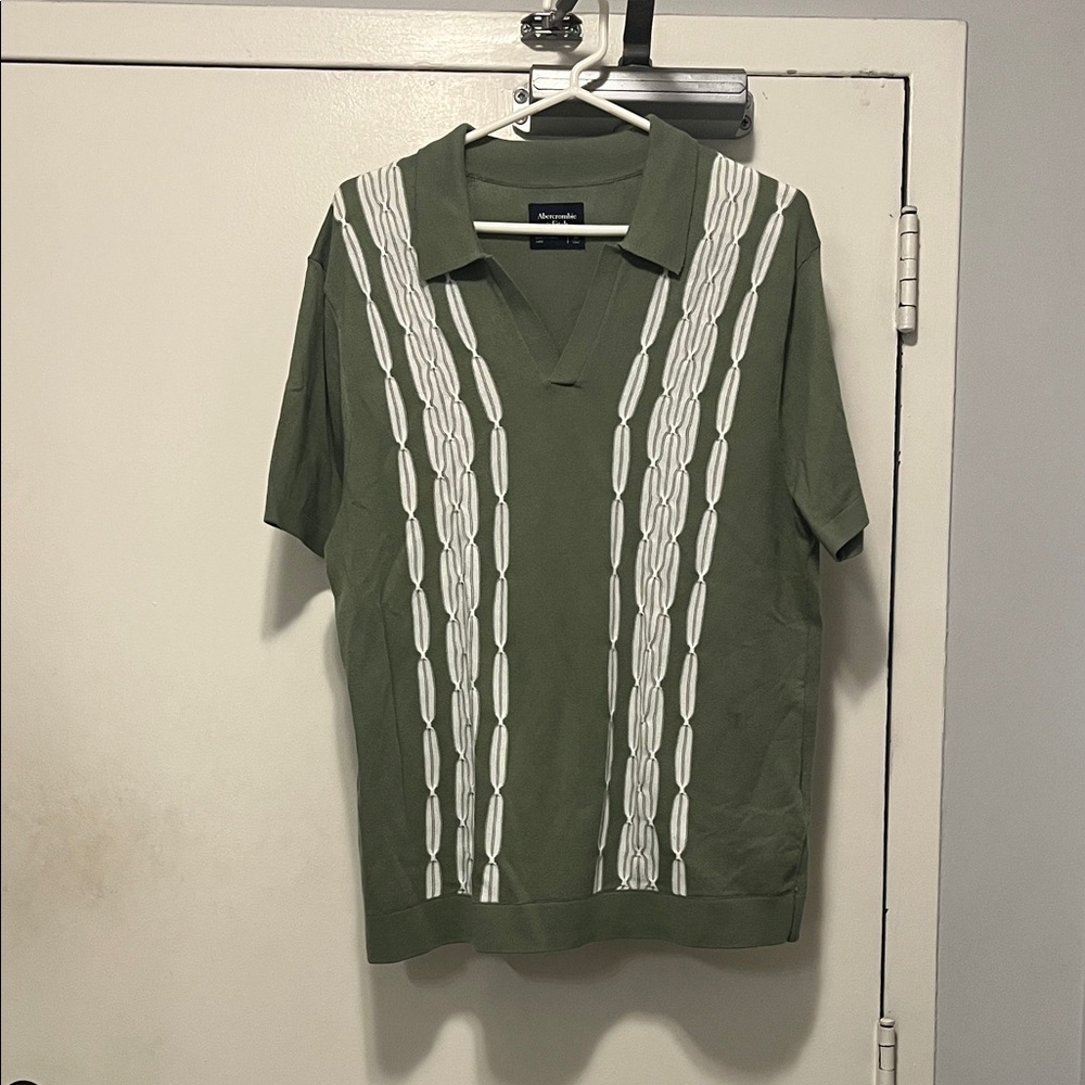 Abercrombie & Fitch Green Polo Shirt with White Pattern